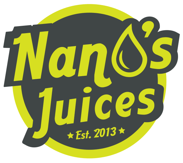 Logo animado da Nano’s Juices trocando de cor conforme o sabor